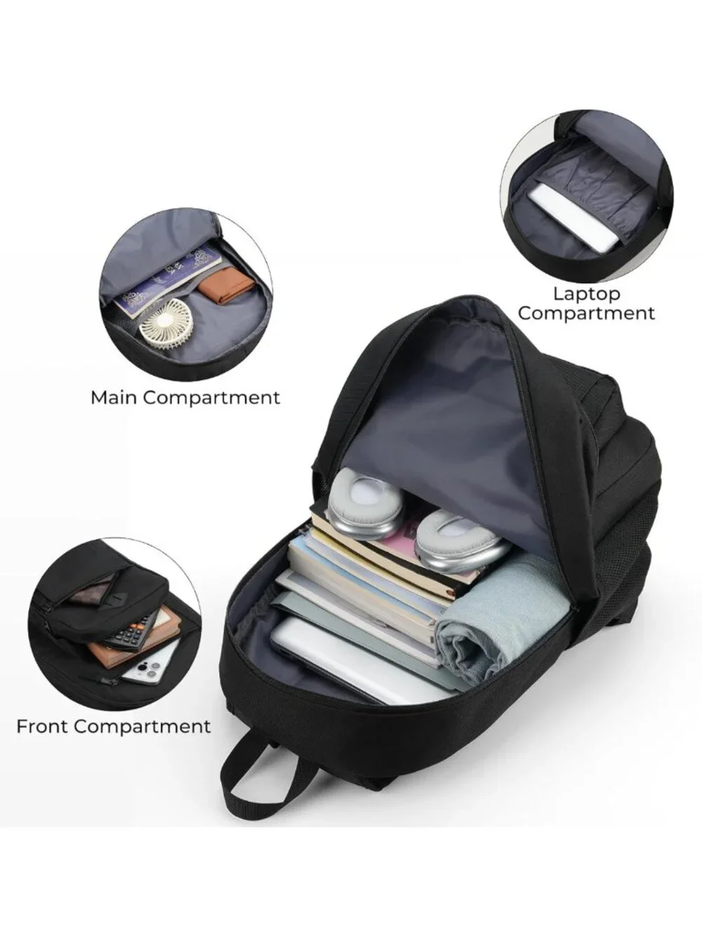 Lightweight Unisex Black Backpack for School & Travel, Fits 15.6
